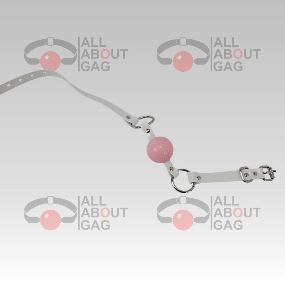 Pink Silicon Ball Gag with PVC white strap– Display Model (Photo Sample) – Used