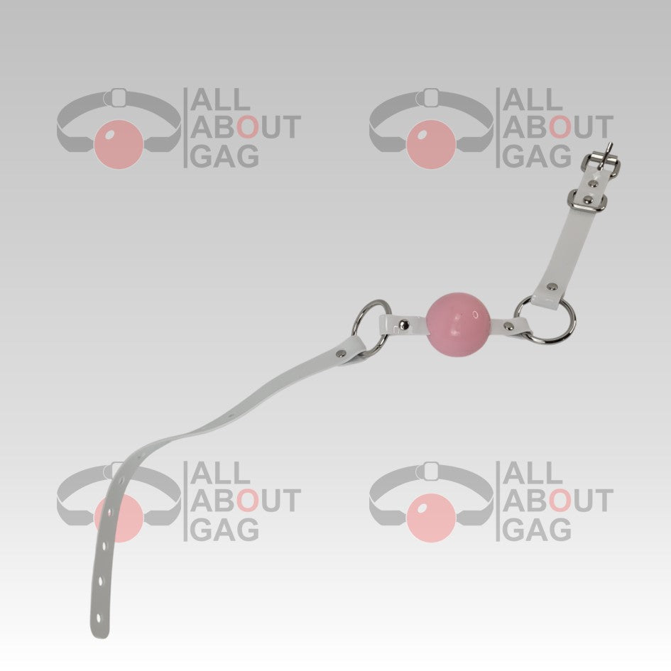 Pink Silicon Ball Gag with PVC white strap– Display Model (Photo Sample) – Used