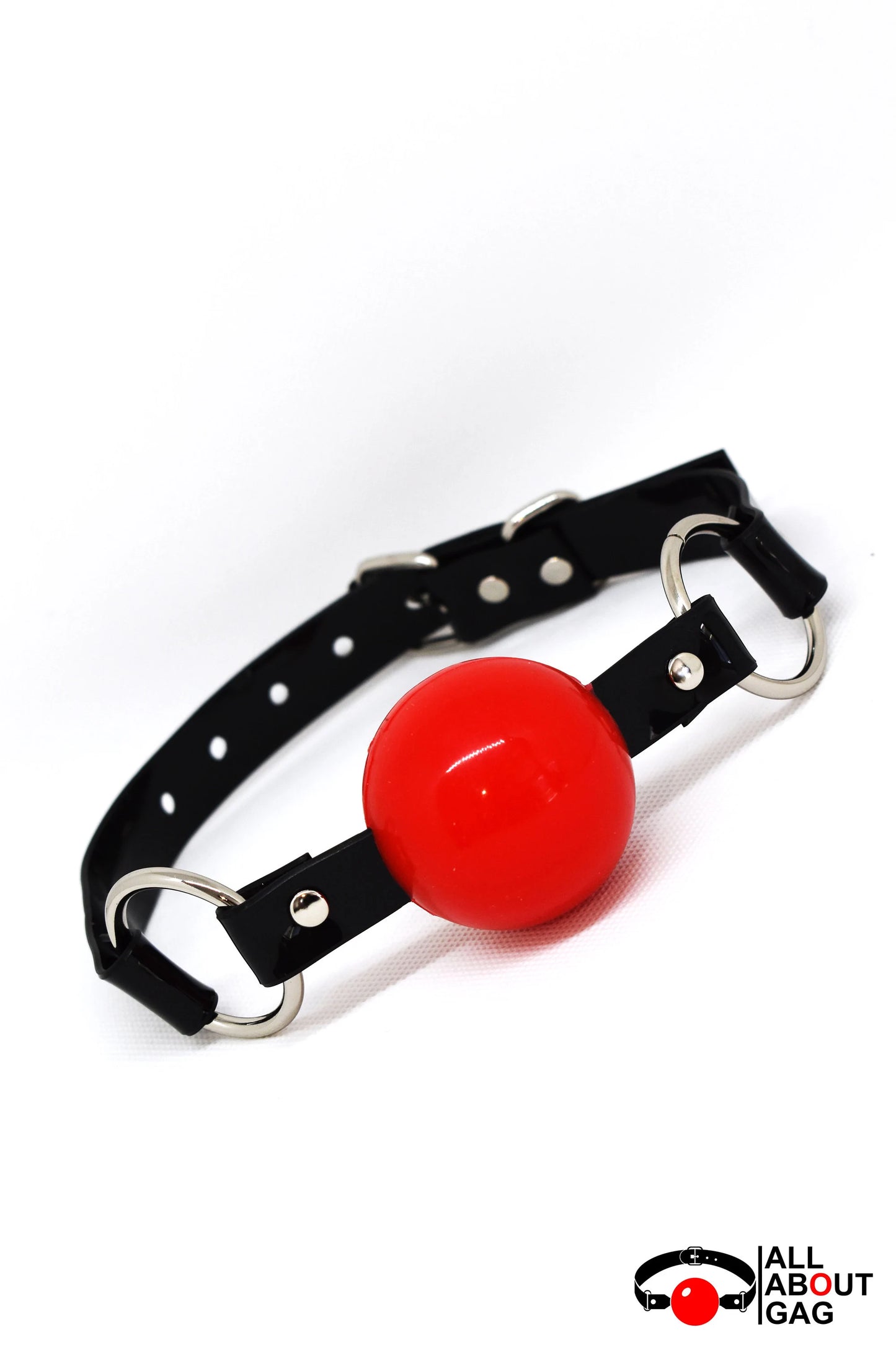 Red Silicon Ball Gag with PVC black strap -Lockable -Vegan