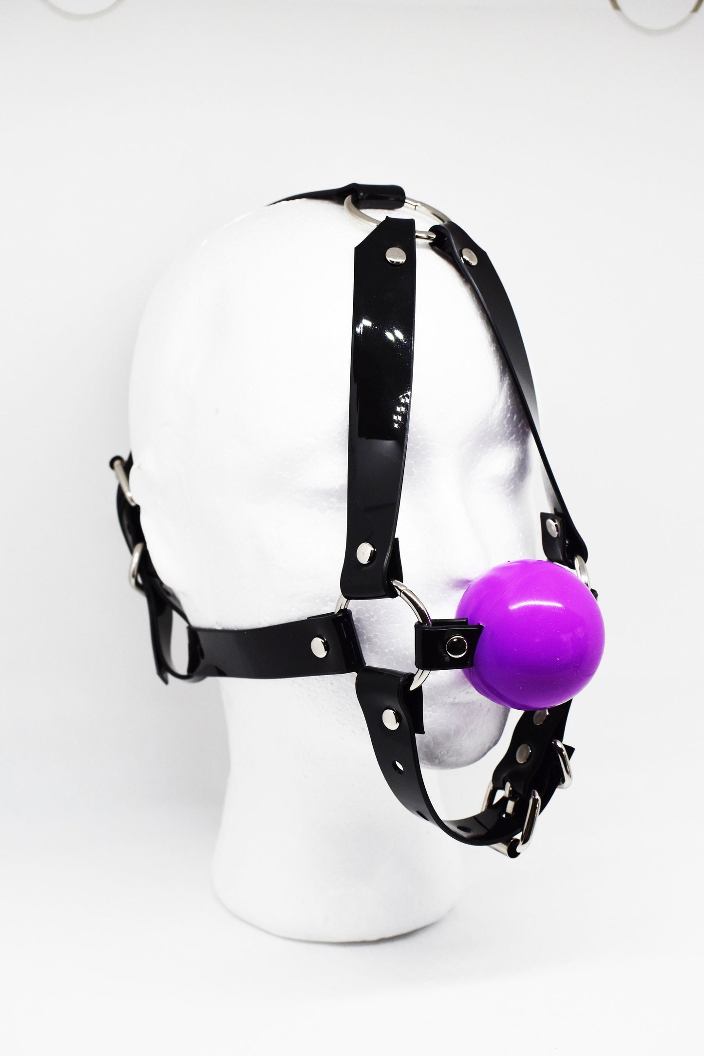 Harness ballgag type 1 in black PVC strap -Lockable -Vegan