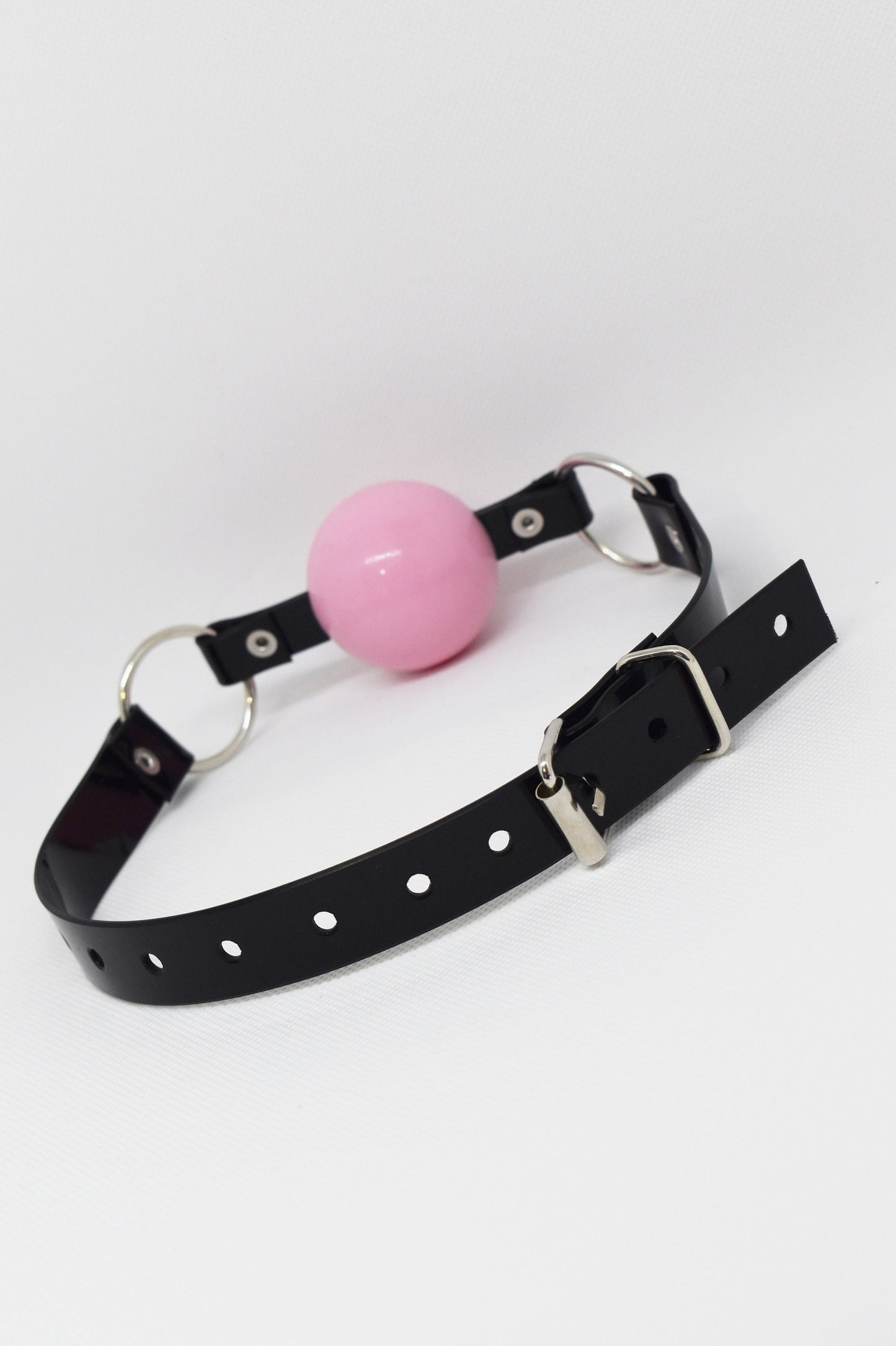 Pink Silicon Ball Gag with PVC black strap -Lockable -Vegan