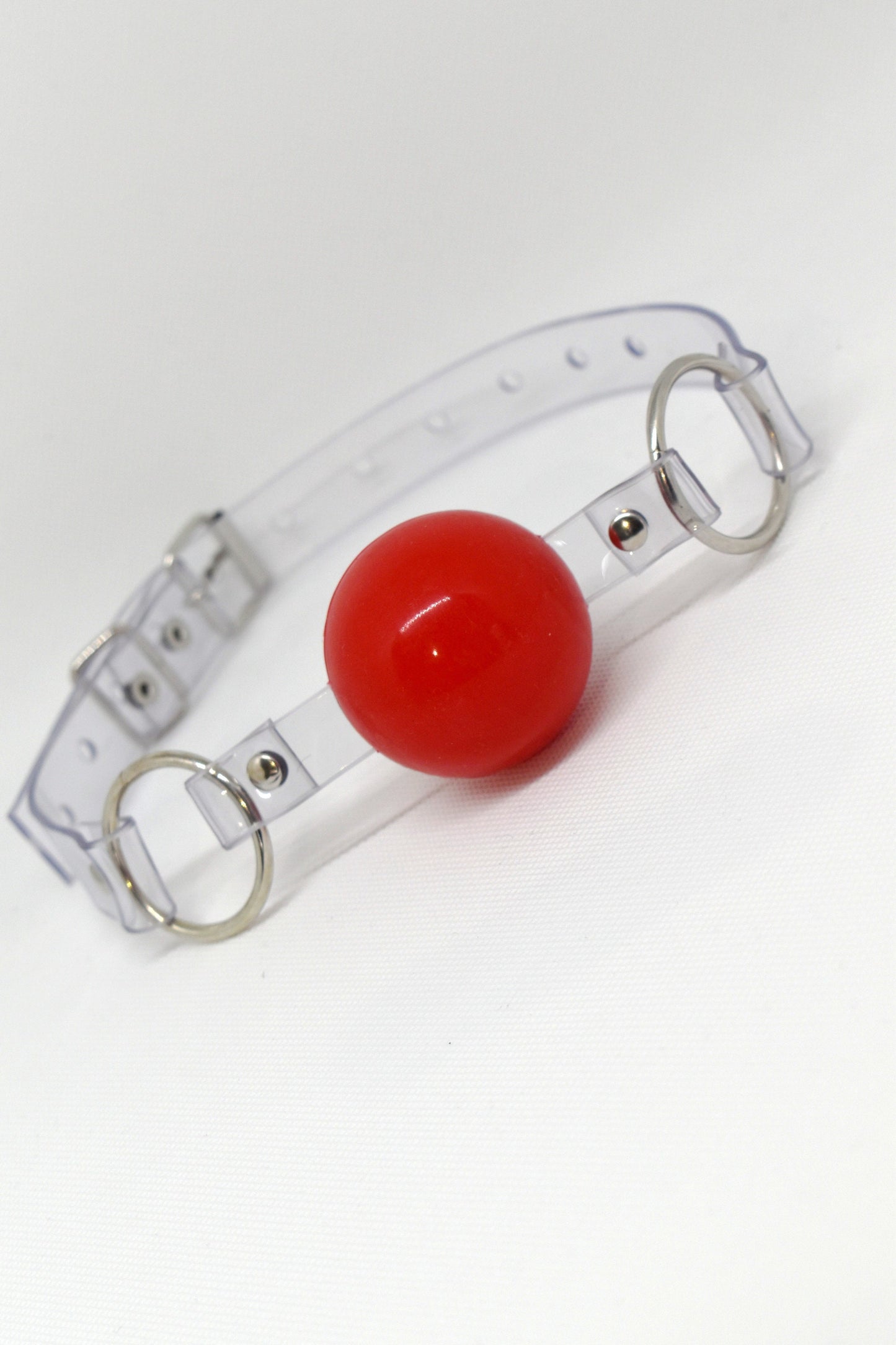 Red Silicon Ball Gag with PVC clear strap -Lockable -Vegan