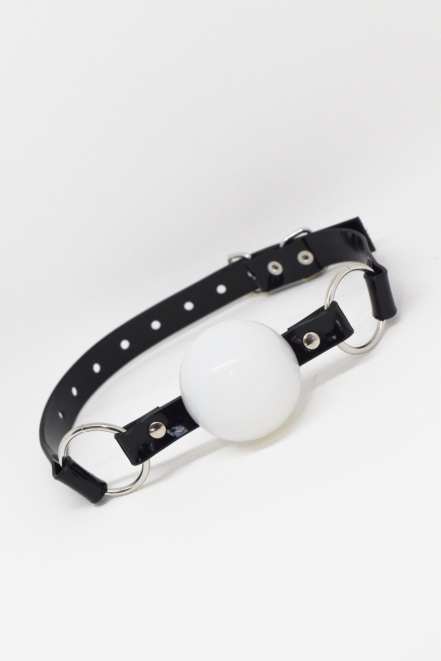 White Silicon Ball Gag with PVC black strap -Lockable -Vegan