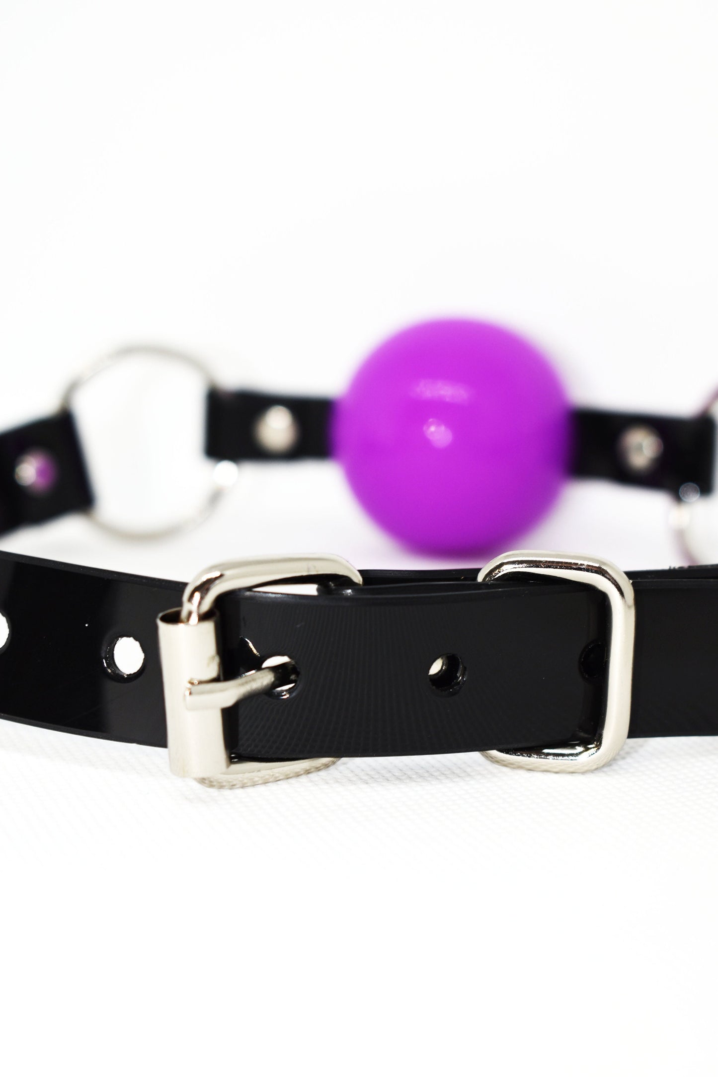 Purple Silicon Ball Gag with PVC black strap -Lockable -Vegan