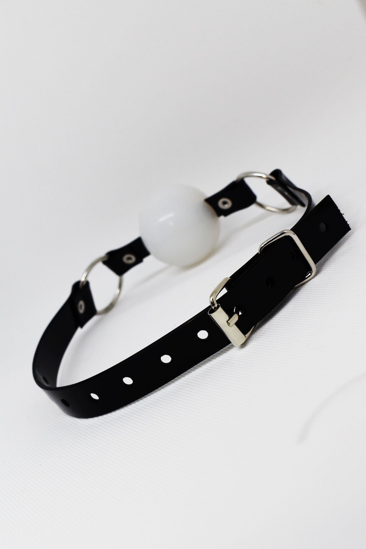 White Silicon Ball Gag with PVC black strap -Lockable -Vegan
