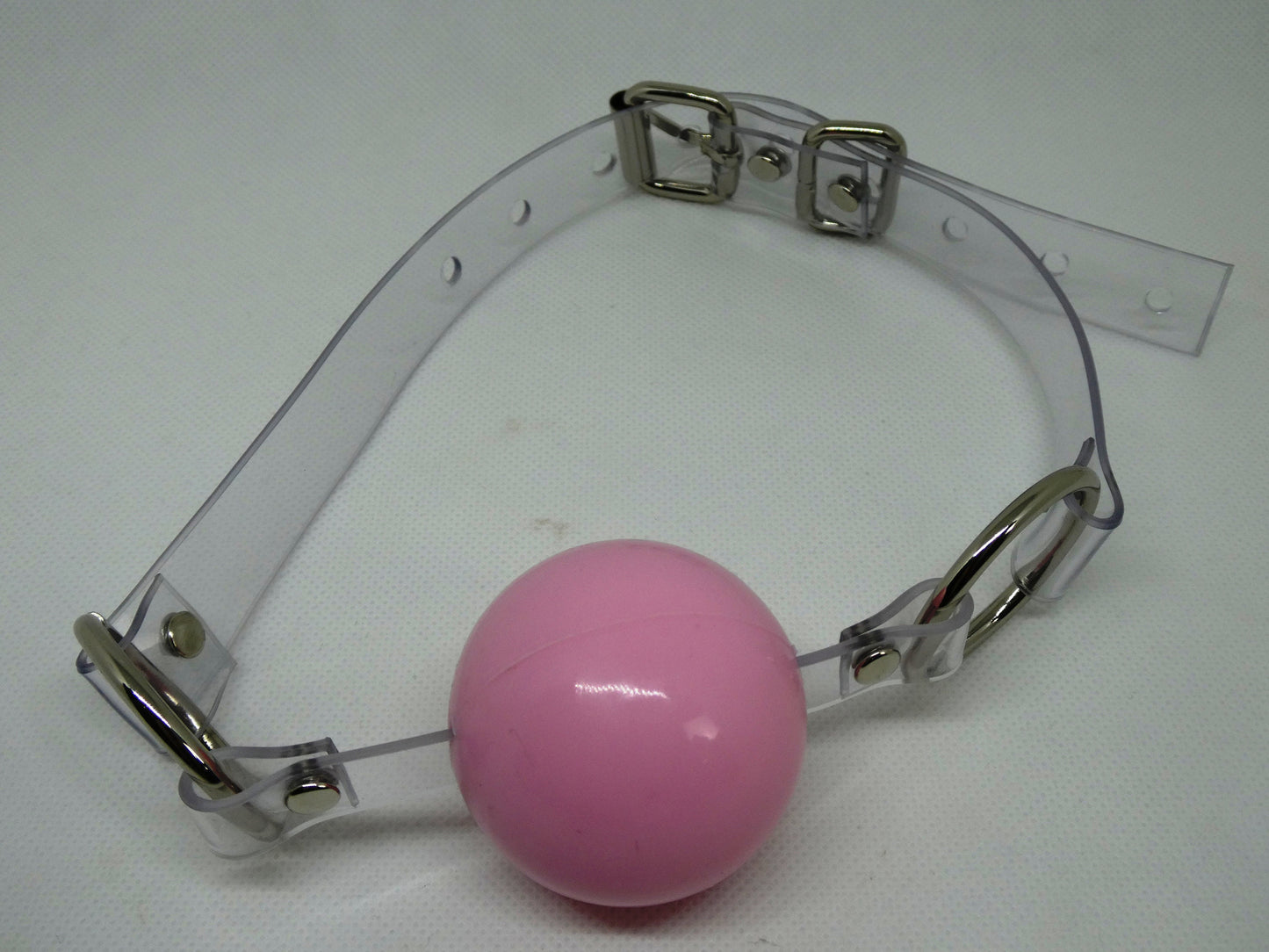 Pink Silicon Ball Gag with PVC clear strap -Lockable -Vegan