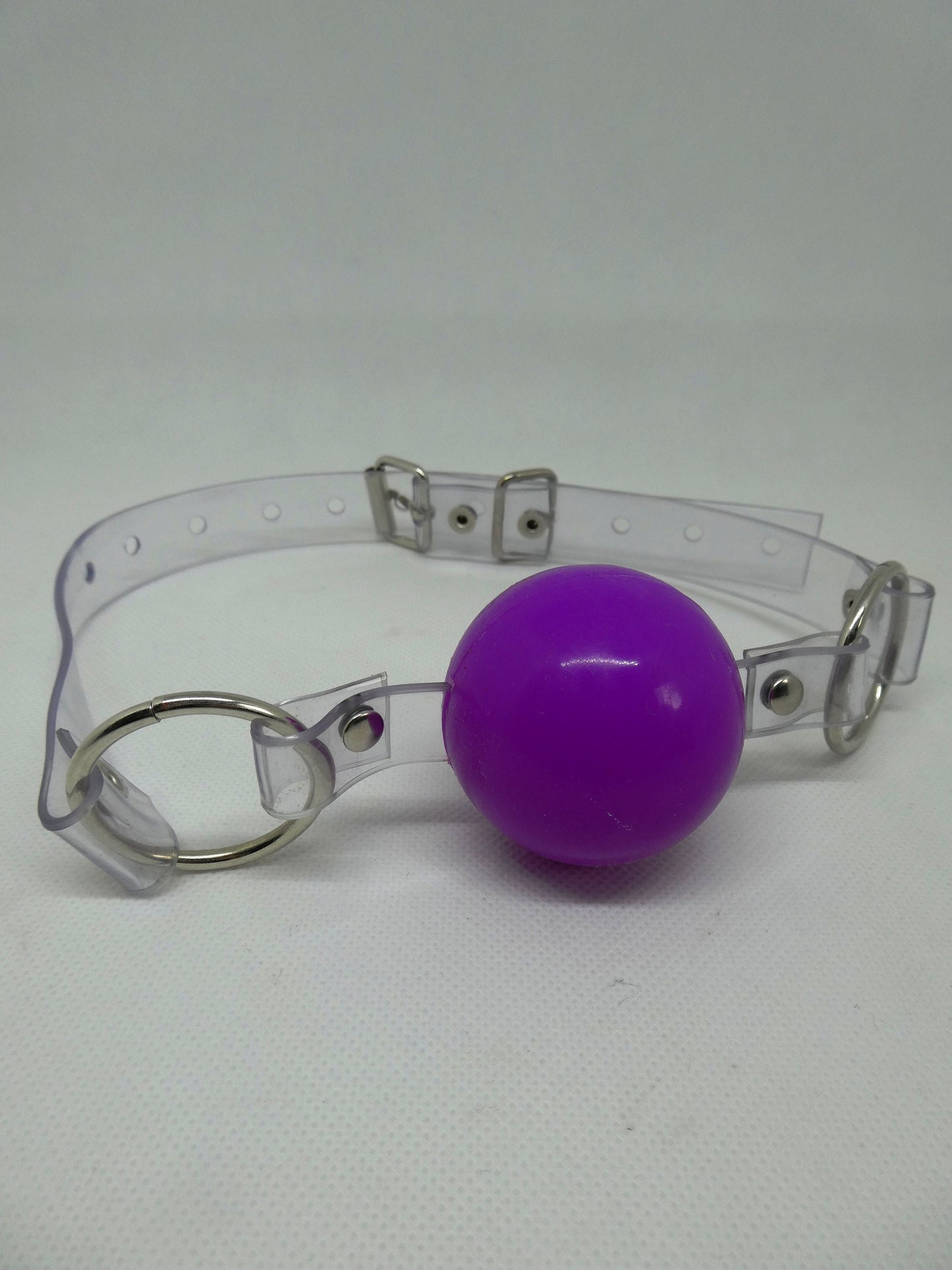 Purple Silicon Ball Gag with PVC clear strap -Lockable -Vegan