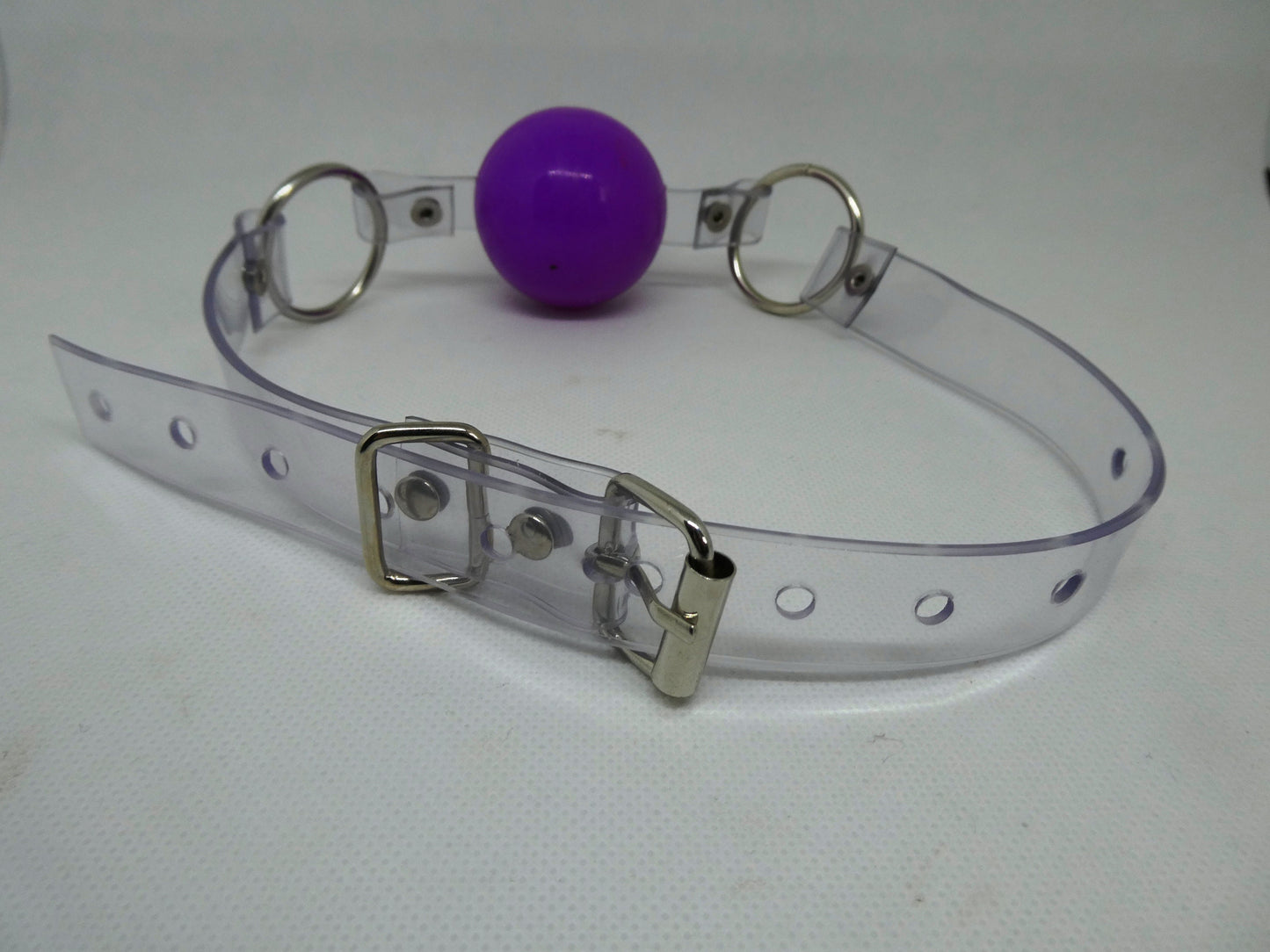 Purple Silicon Ball Gag with PVC clear strap -Lockable -Vegan
