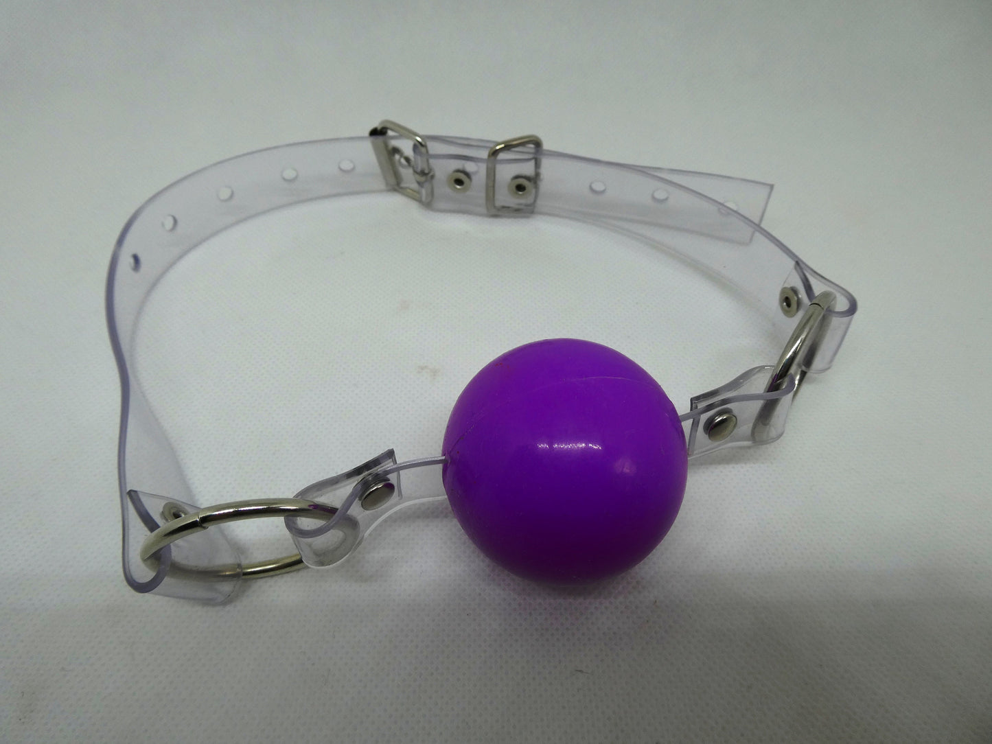 Purple Silicon Ball Gag with PVC clear strap -Lockable -Vegan