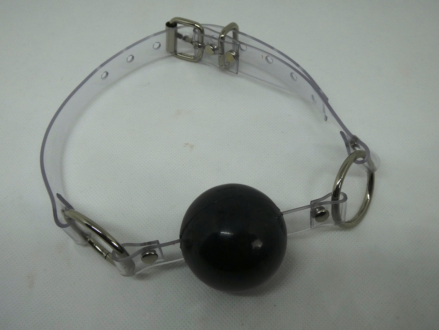 Black Silicon Ball Gag with PVC clear strap -Lockable -Vegan