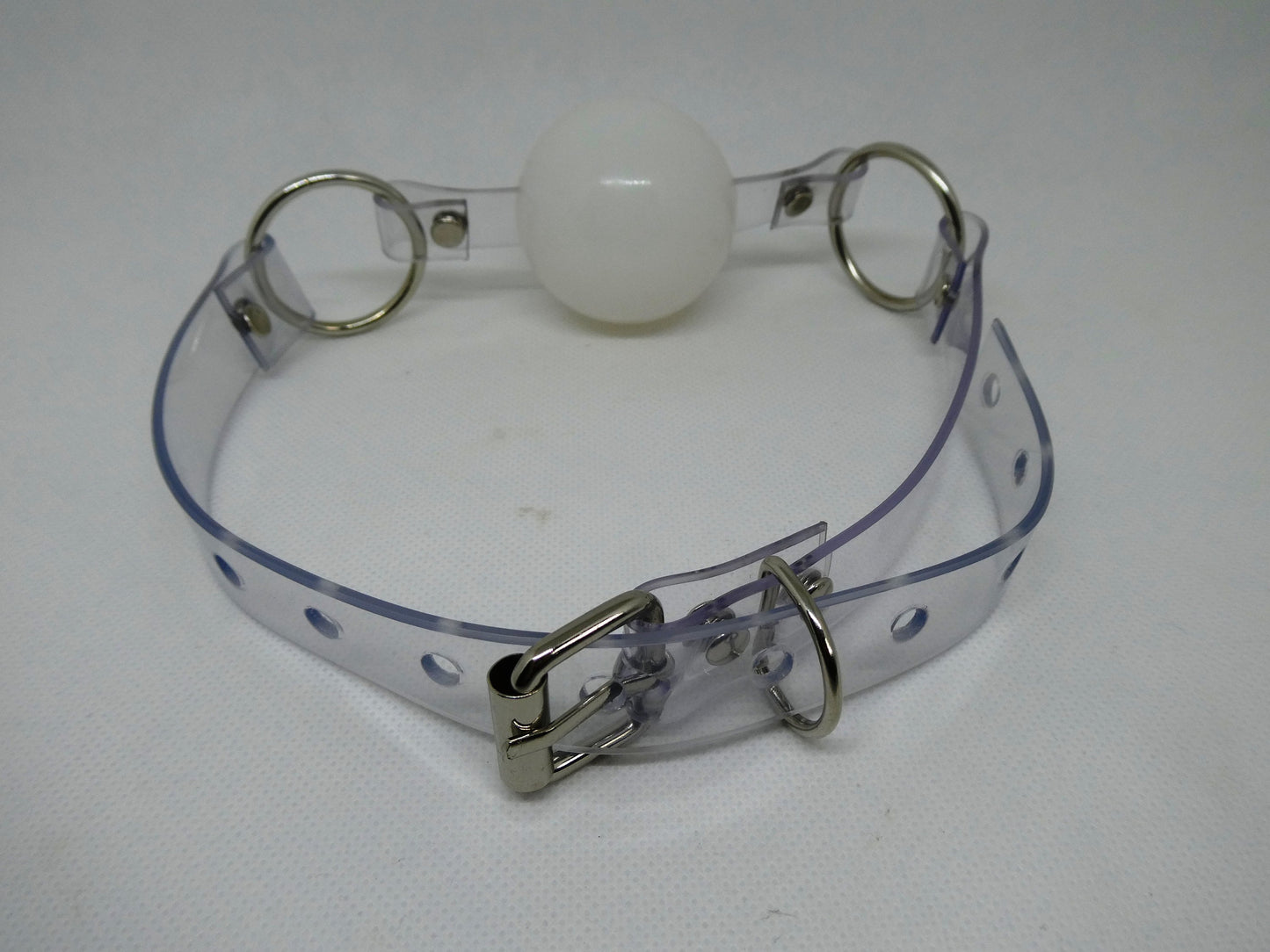 White Silicon Ball Gag with PVC clear strap -Lockable -Vegan
