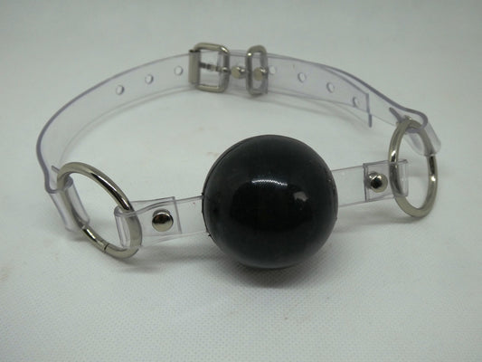Black Silicon Ball Gag with PVC clear strap -Lockable -Vegan