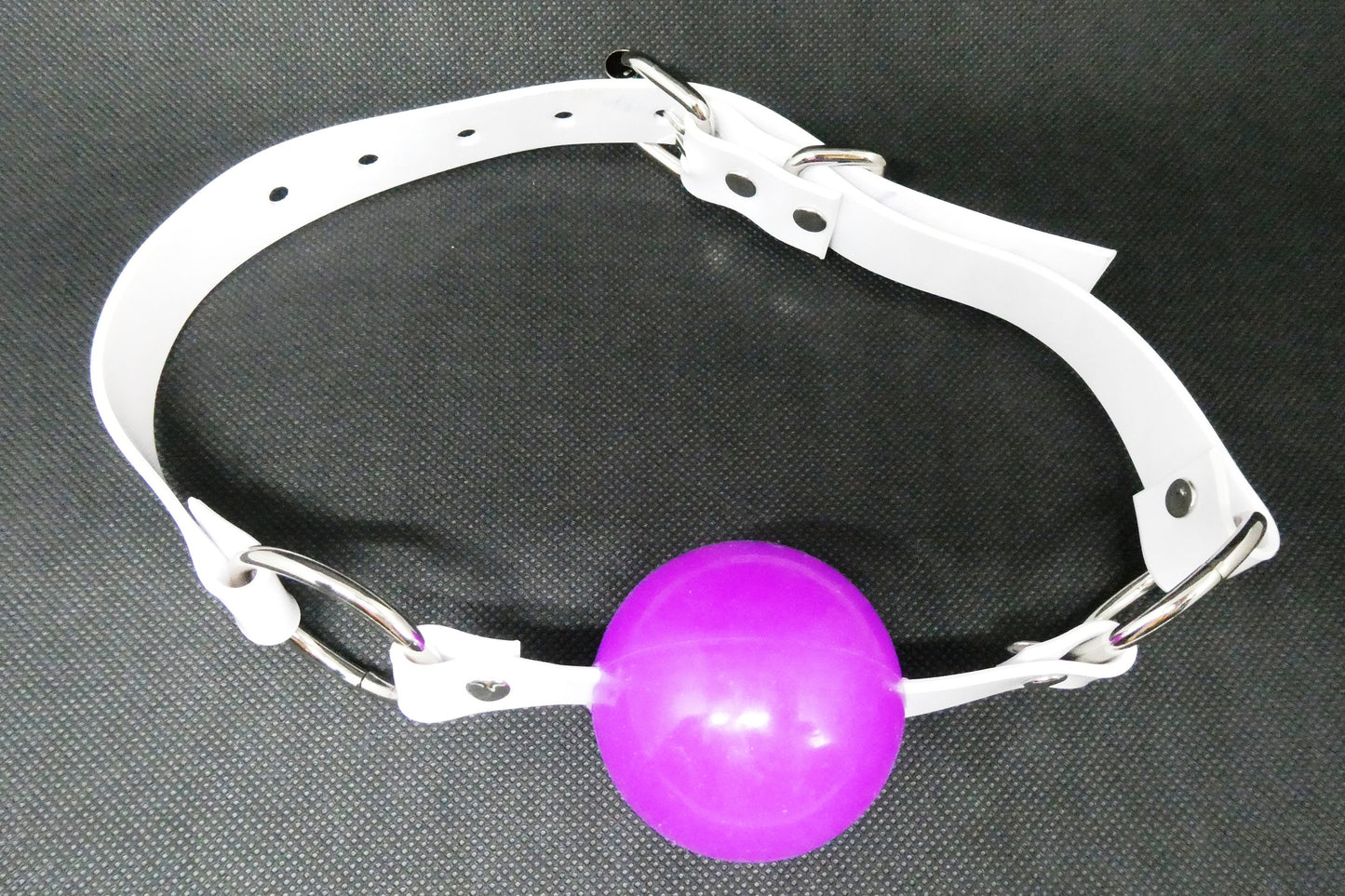 Purple Silicon Ball Gag with PVC white strap -Lockable -Vegan