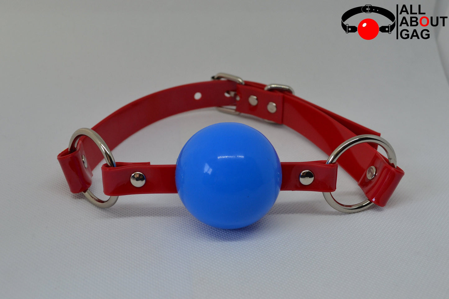 Blue Silicon Ball Gag with PVC red strap -Lockable -Vegan