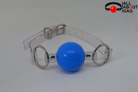 Blue Silicon Ball Gag with PVC clear strap -Lockable -Vegan