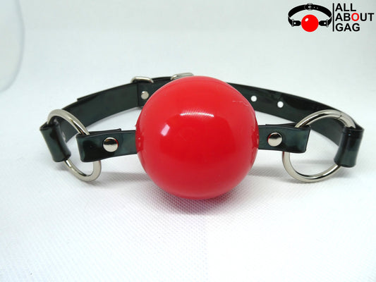 HUGE (56 or 52 mm) Red silicon ball gag with PVC strap -Lockable -Vegan
