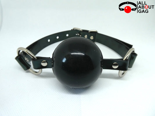 HUGE (56 or 52 mm) Black silicon ball gag with PVC strap -Lockable -Vegan