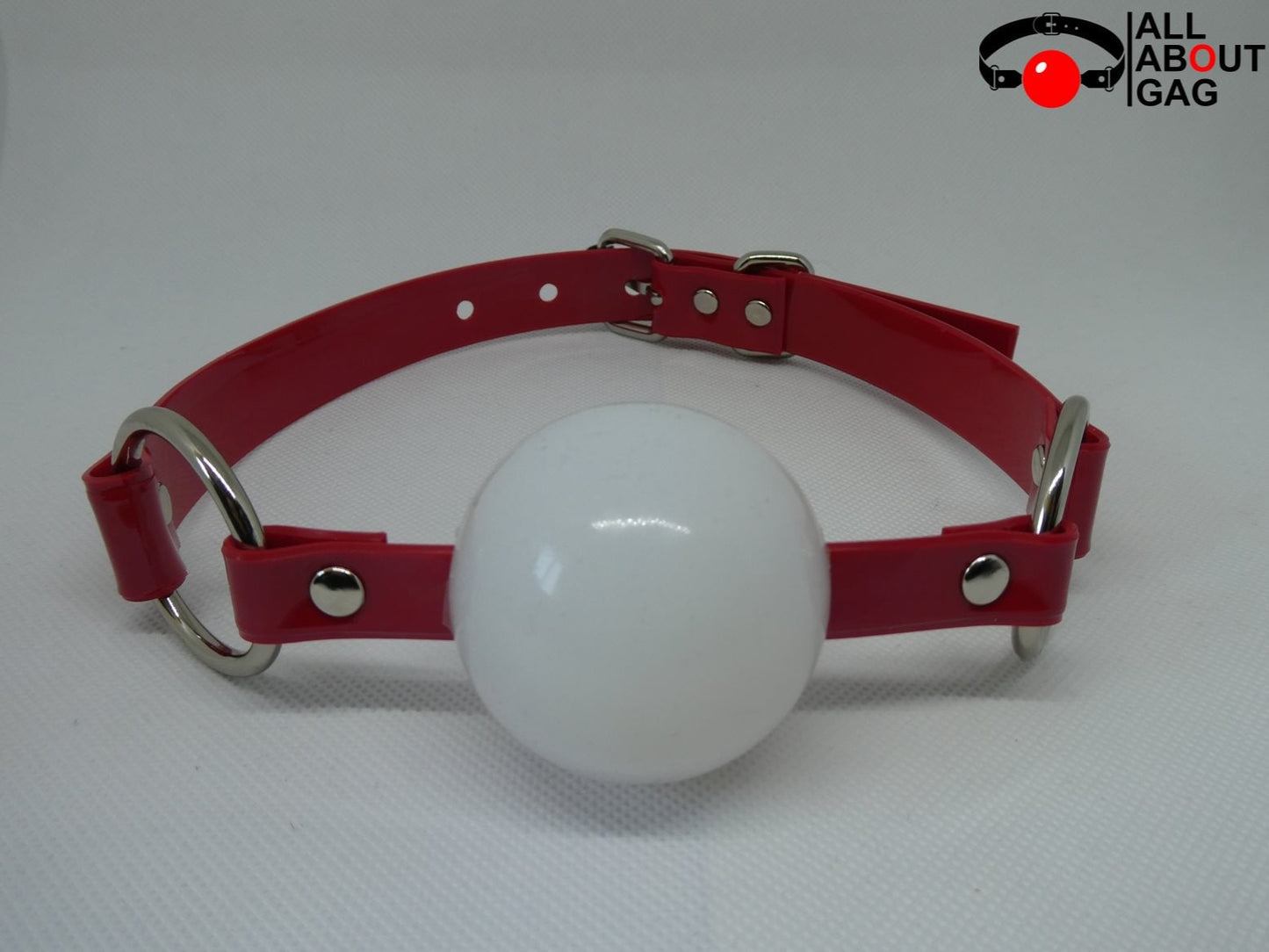 White Silicon Ball Gag with PVC red strap -Lockable -Vegan