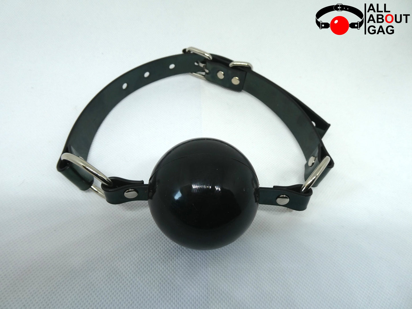 HUGE (56 or 52 mm) Black silicon ball gag with PVC strap -Lockable -Vegan