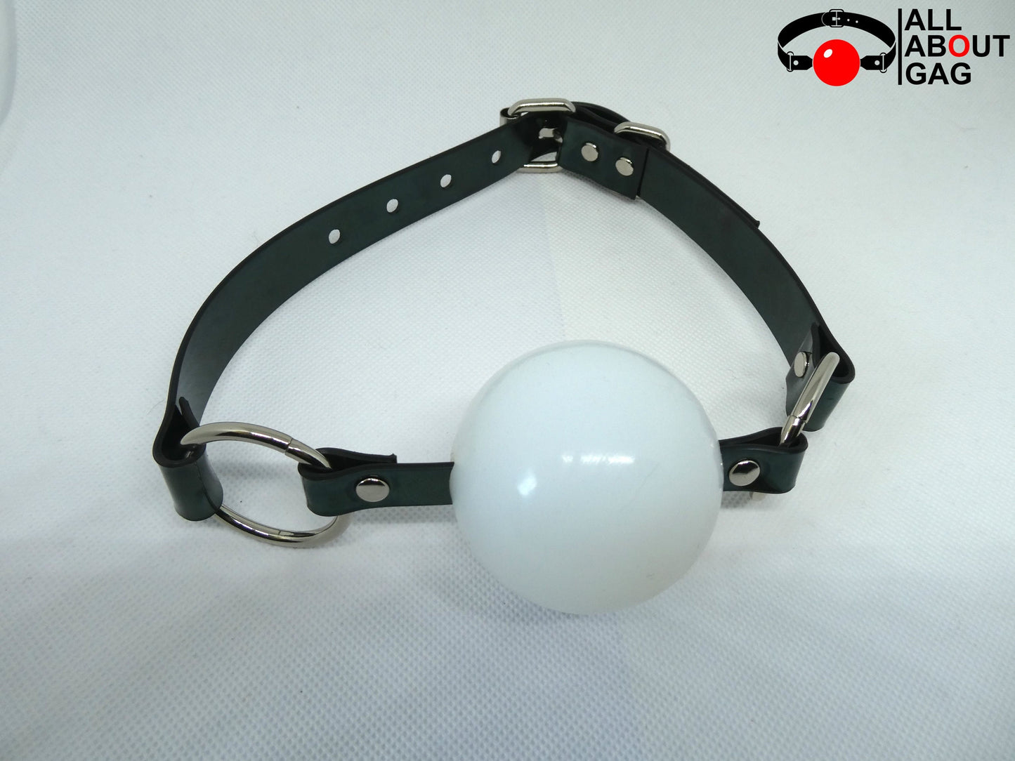 Huge (56 or 52 mm) White silicon ball gag with PVC strap -Lockable -Vegan