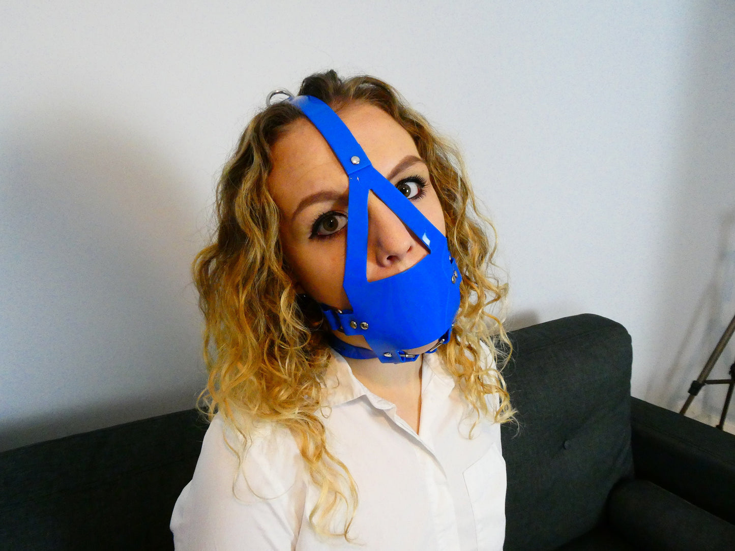 Blue muzzle ballgag with PVC strap -Lockable -Vegan