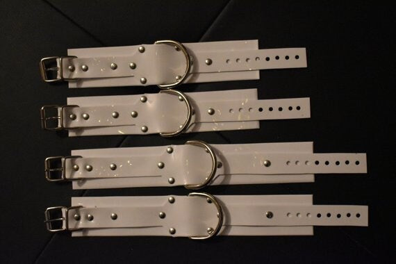 White PVC bondage cuff set x4 hand and feet HEAVY DUTY