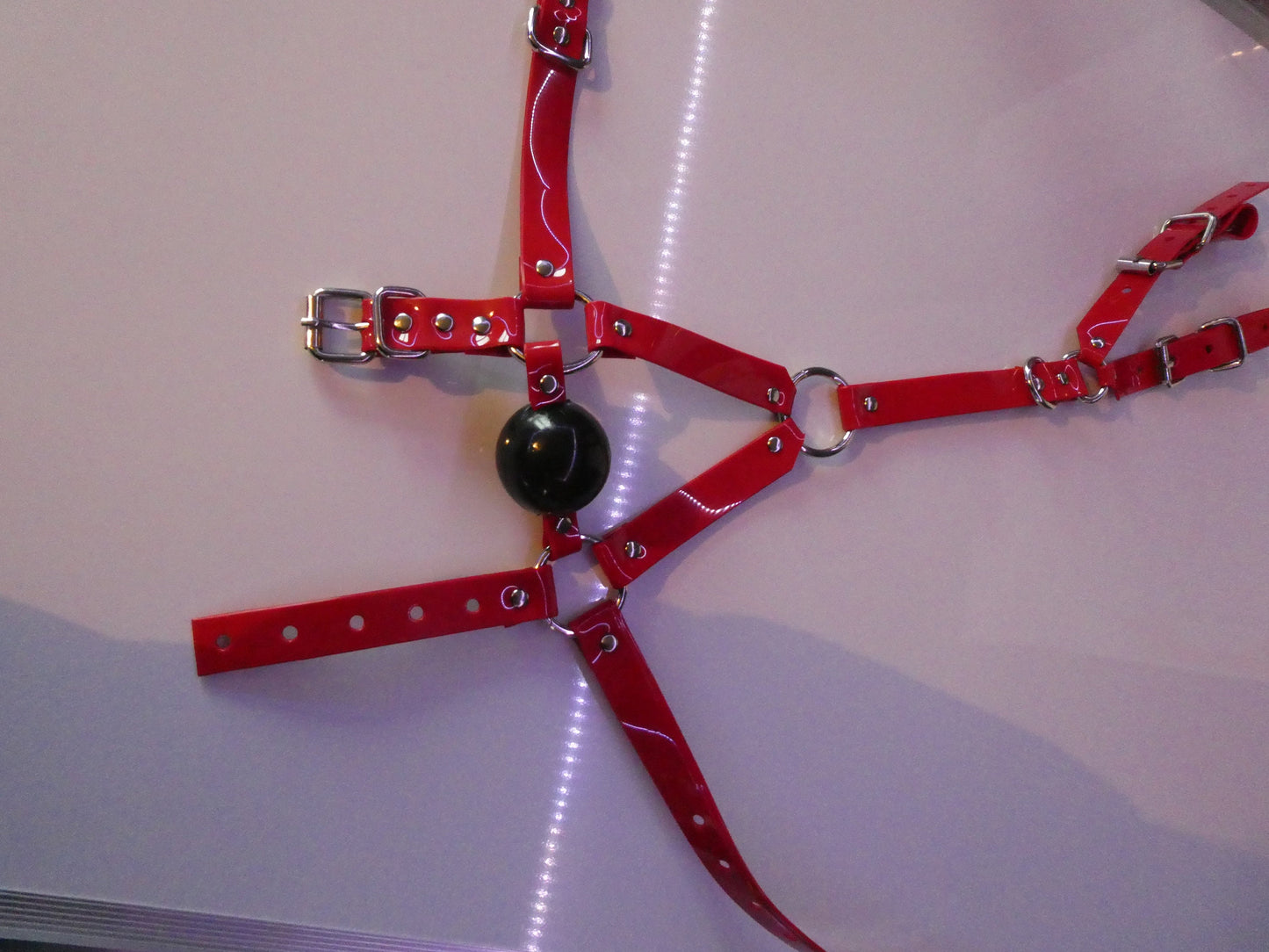 Harness ballgag type 1 in Red PVC strap -Lockable -Vegan