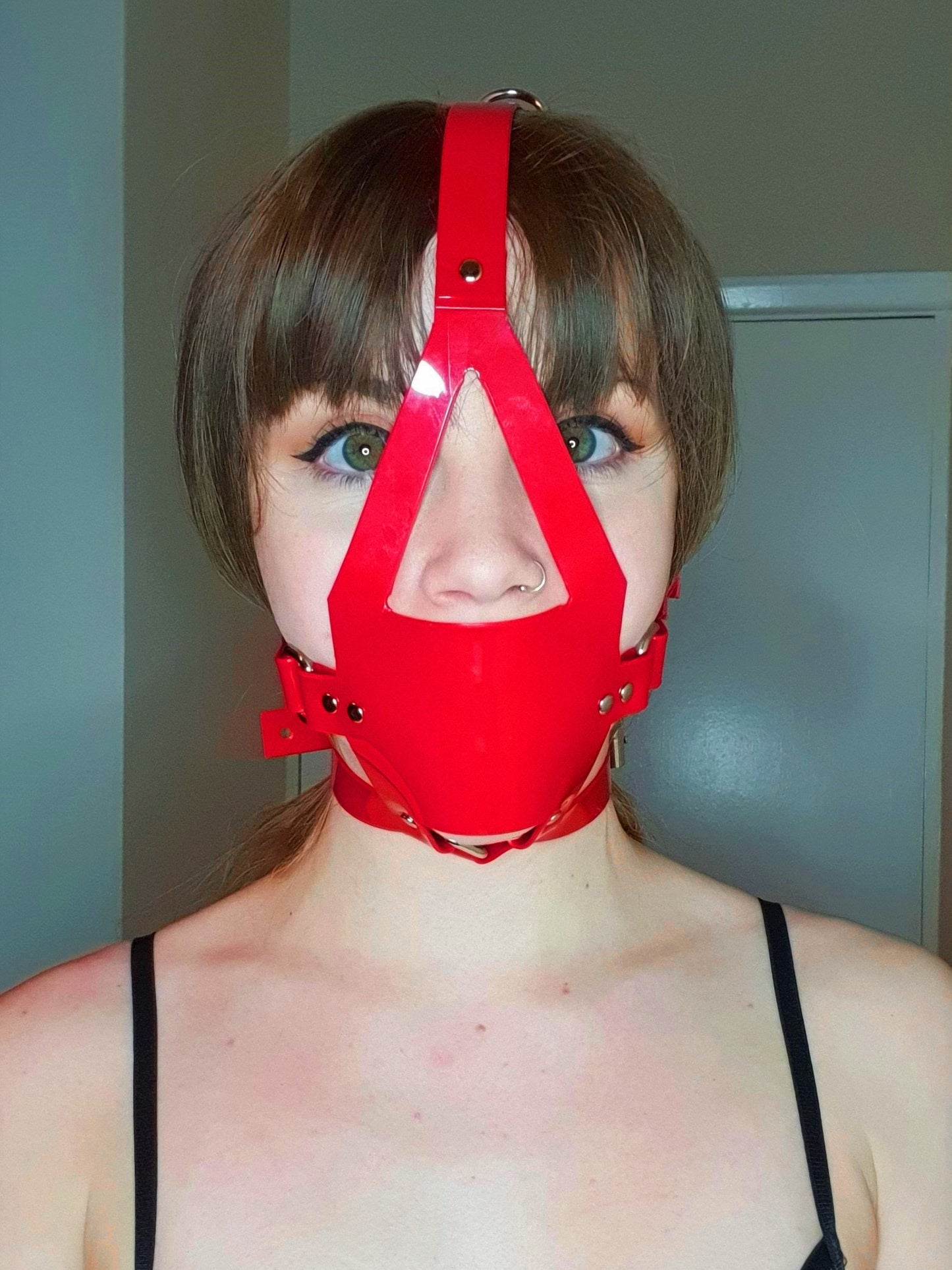 Red muzzle ballgag with PVC strap -Lockable -Vegan