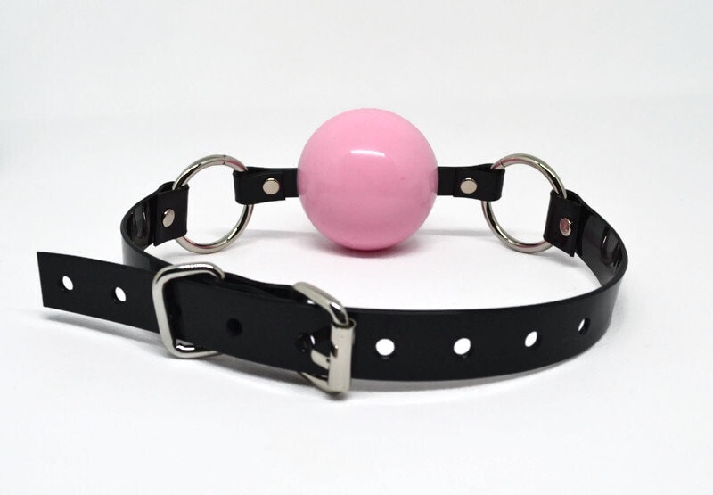 Huge (56 or 52 mm) Pink silicon ball gag with PVC strap -Lockable -Vegan